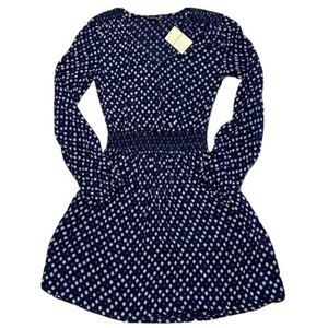 Lucky Brand Women's XS Navy Blue Long Sleeve Sundress Light Weight Midi New NWT